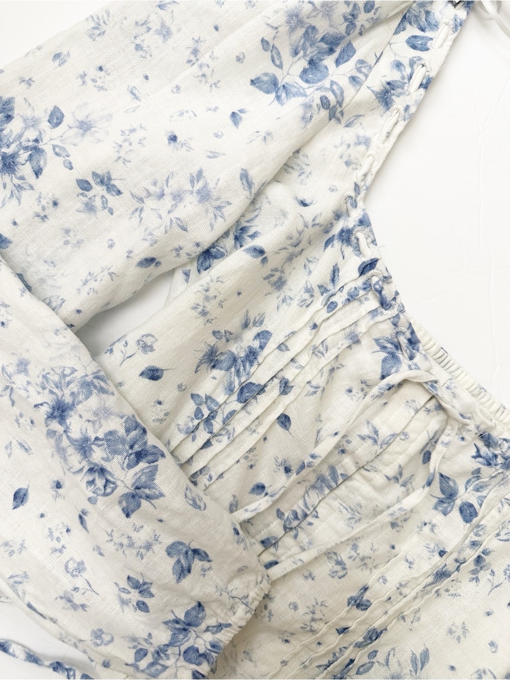 Joie Blue White Floral Linen Corset Blouse XS